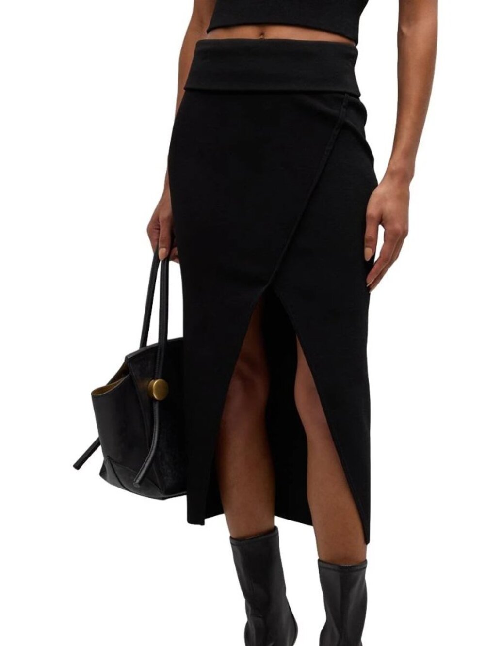 NWT IRO Paris Enola Black Skirt with Slit Midi Sz L $375 French Designer Luxury